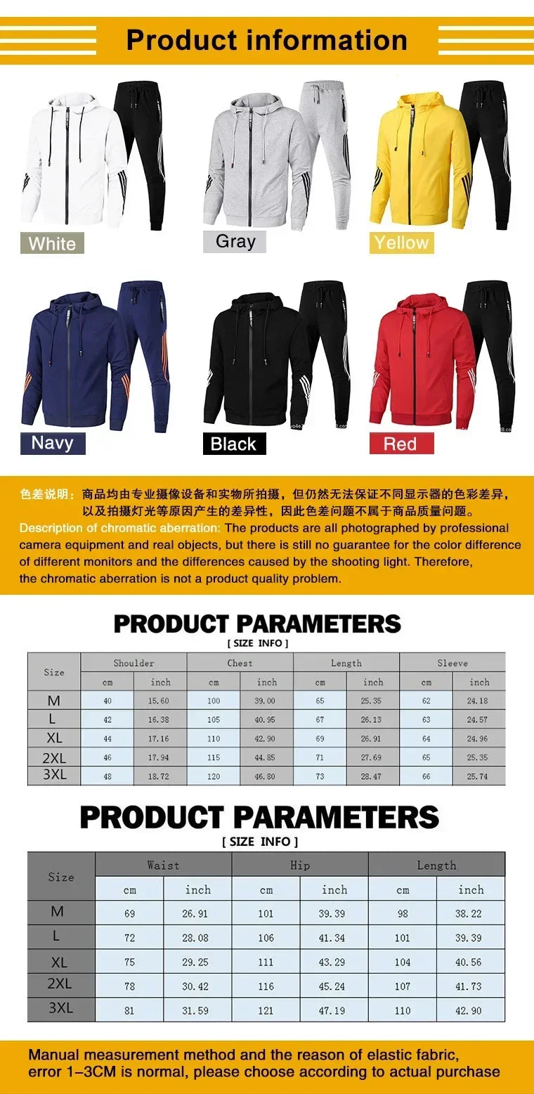 Autumn and winter men's fashion set, a two-piece set of long-sleeved zipper hooded pocket jacket and drawstring trousers