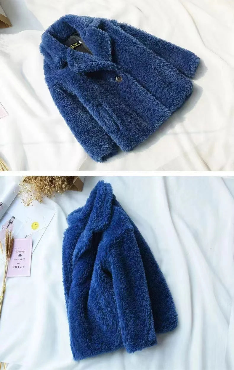 2025 New Winter Clothes for Girls Trench Coat Shorn Sheepskin Solid Color Long Overcoat Unisex Thicken Fur Turn Down Coolar
