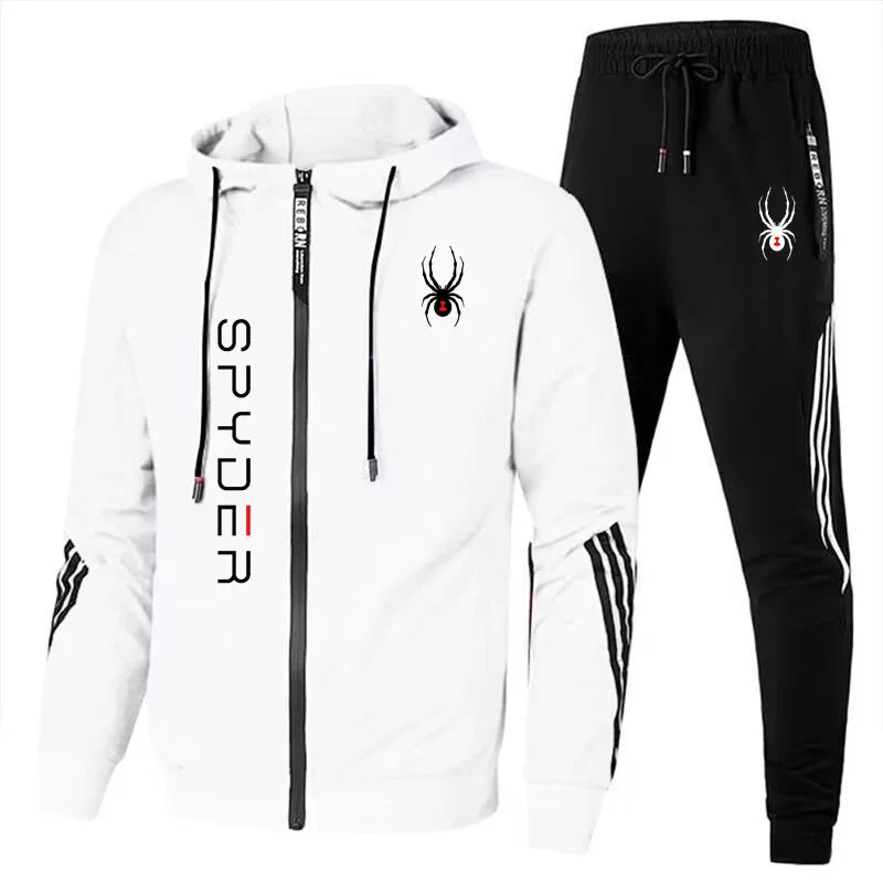 Autumn and winter men's fashion set, a two-piece set of long-sleeved zipper hooded pocket jacket and drawstring trousers