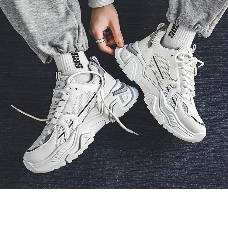 Men's Dad oes Summer Me Breathable Casual Sports oes Middle School Students Versatile Heightening Thi Bot White oes