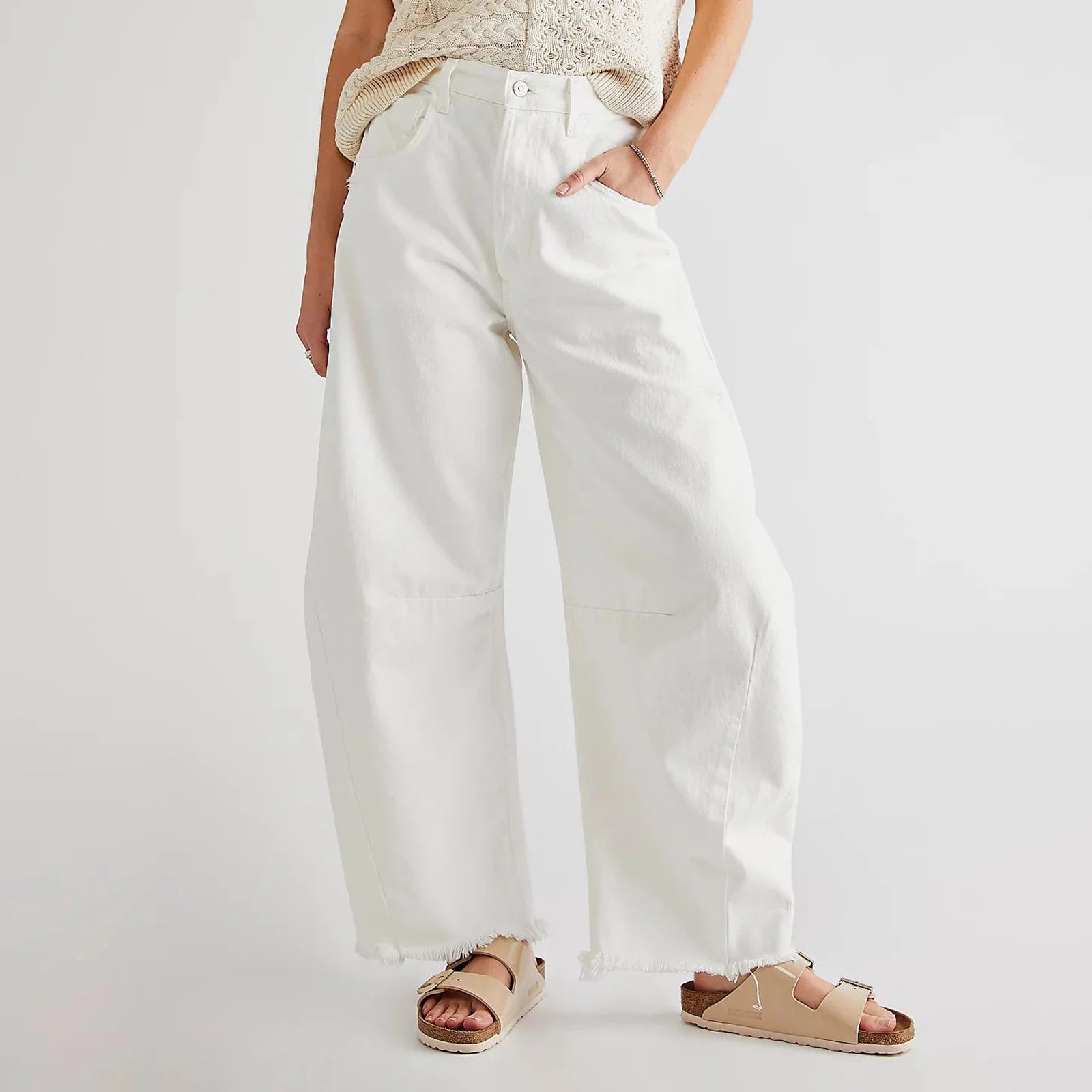 Women's Baggy Vintage Boyfriend Jeans Wide Leg Mid Rise Barrel Cropped Raw Hem Denim Ankle Pants Fashion Streetwear