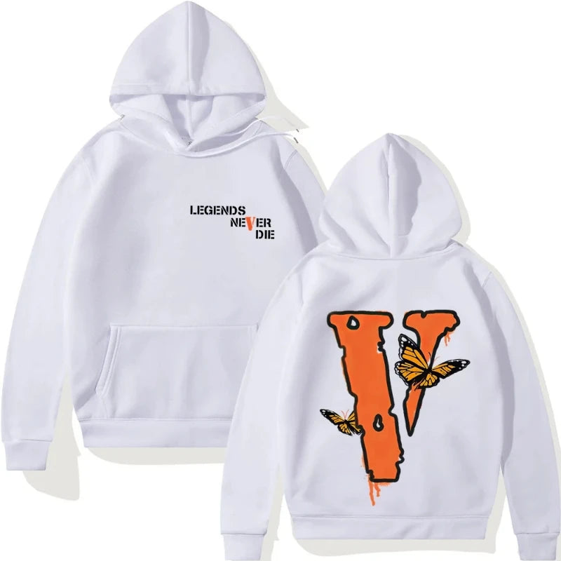 Spring and autumn 2024 Men's loose large v-printed hoodie, winter casual warm-lined hooded sweatshirt Hoodie Warm Winter Gifts B