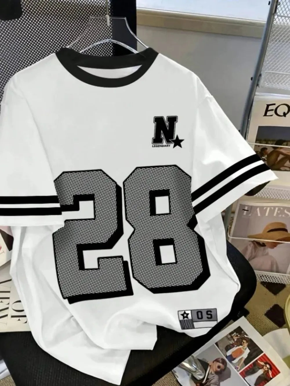 New Summer Men's American Simple Casual Round Neck Breathable T-shirt with Street Digital Printed Pattern Sports Style Top