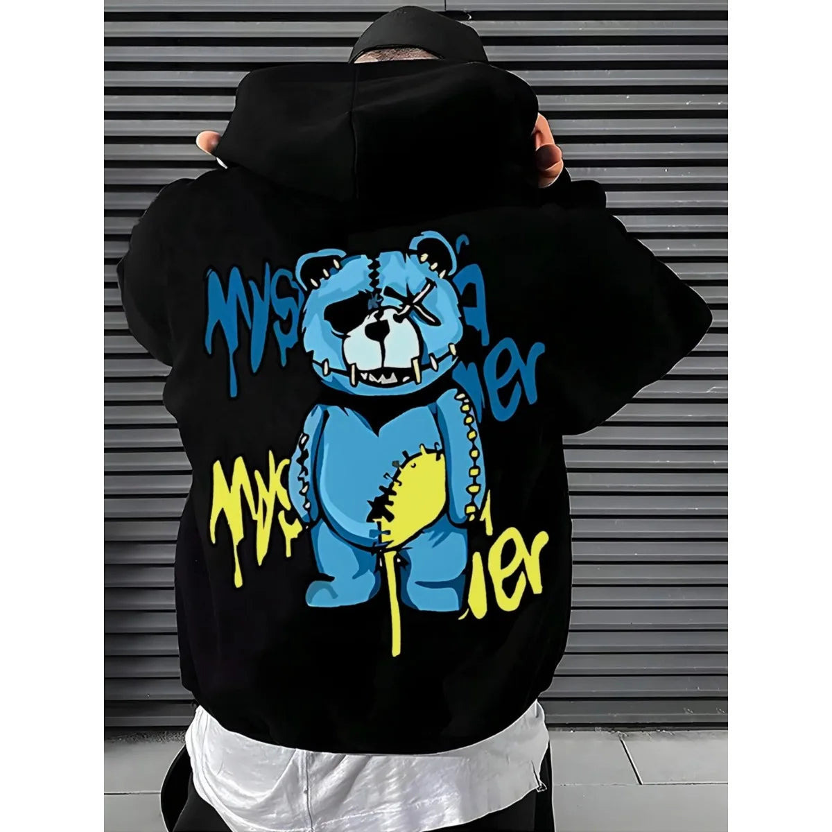 Men's Fashionable Casual Bear Print Pattern Sports Loose and Plush Thick Hoodie Suitable for Holiday Gift Pullover Tracksuit Men