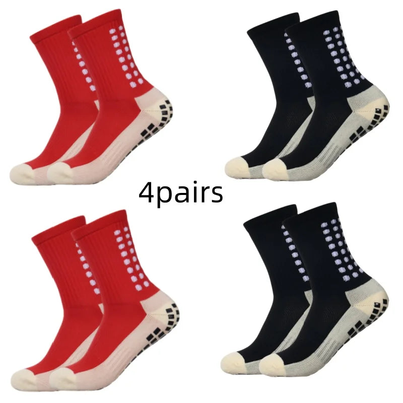 4 pairs of men's soccer socks non-slip grip pad football basketball socks