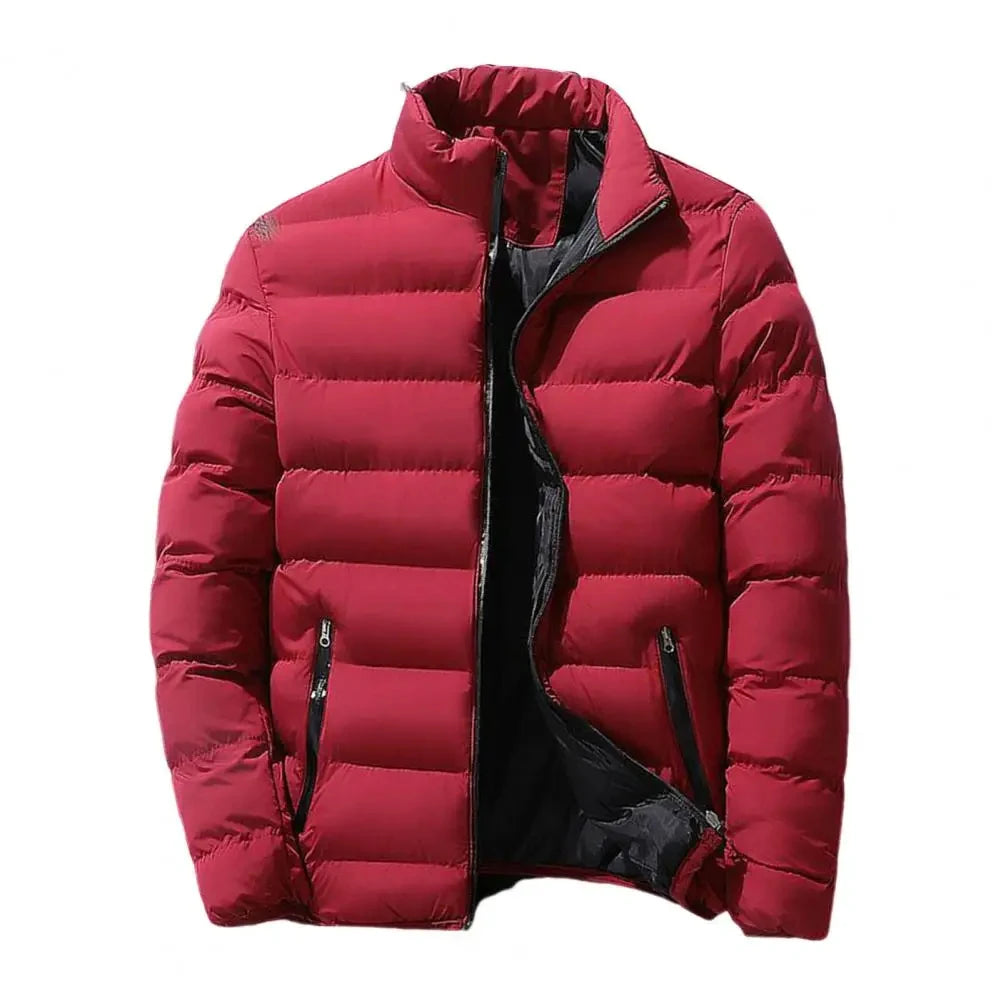 Men's stand up collar winter zipper thick cotton coat solid color street fashion style M5XL business casual zipper jacket 2023