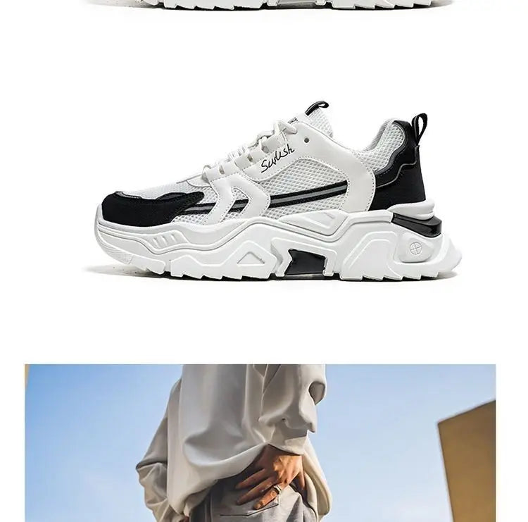 Men's Dad oes Summer Me Breathable Casual Sports oes Middle School Students Versatile Heightening Thi Bot White oes