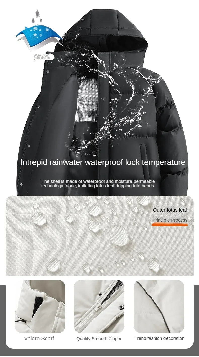 Winter Men's Warm Jacket Fashionable All-match Windproof Warm Down Cotton Coat Unisex Brand Thickened Hooded Parka Ski Clothes