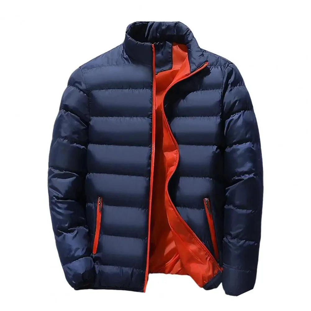 Men's stand up collar winter zipper thick cotton coat solid color street fashion style M5XL business casual zipper jacket 2023