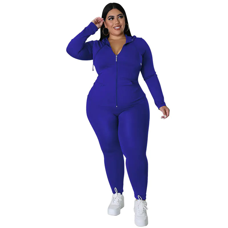 Plus Size Ladies Activewear Set: Zip Hoodie & Pants