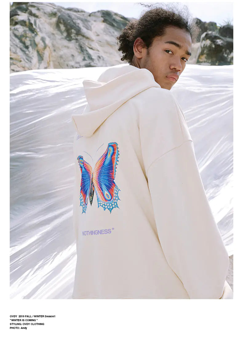 Butterfly Print Couple Hoodie with Drawstring