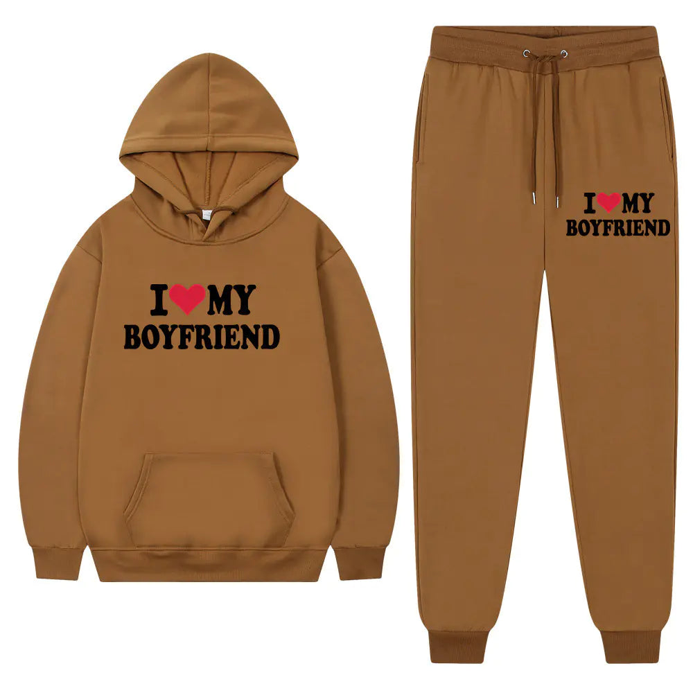 "I Love My Boyfriend Casual Hoodie and Pants Set 2023"