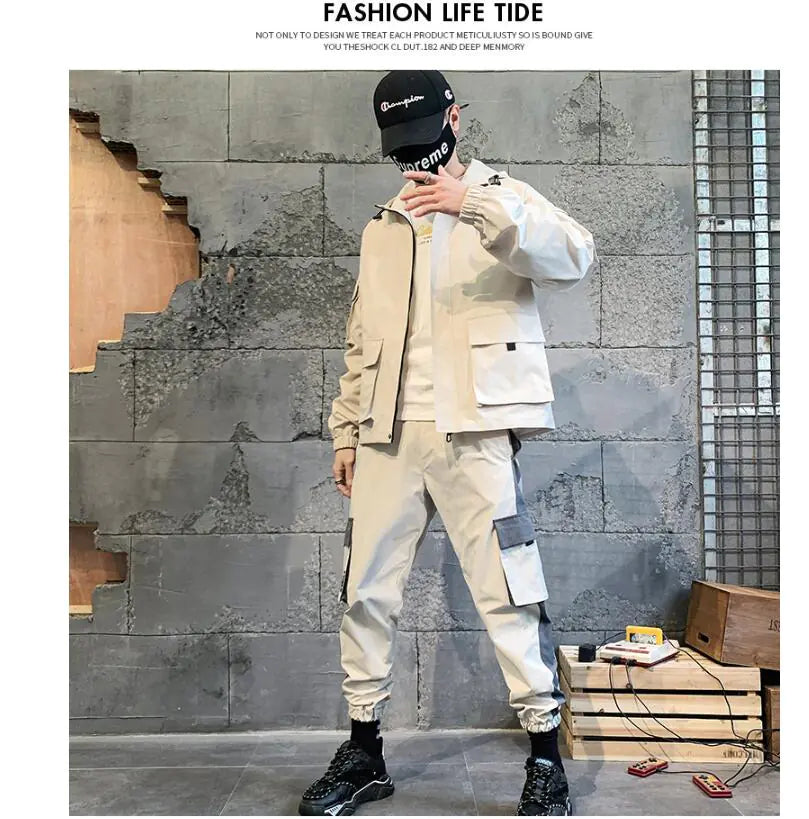 Autumn Men's Tracksuit Set with Pockets and Zipper