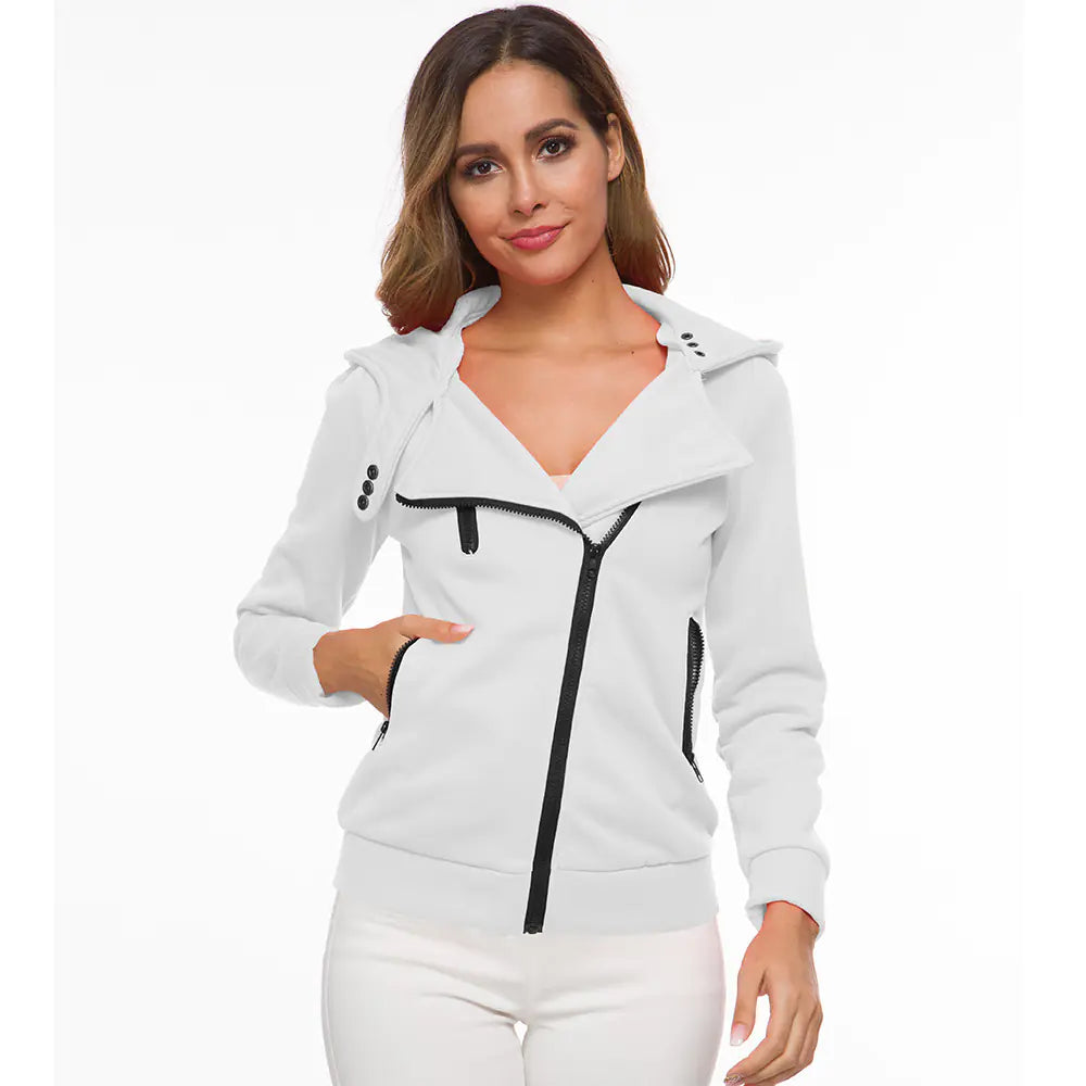 Fleece Hoodie with Asymmetric Zipper Jacket