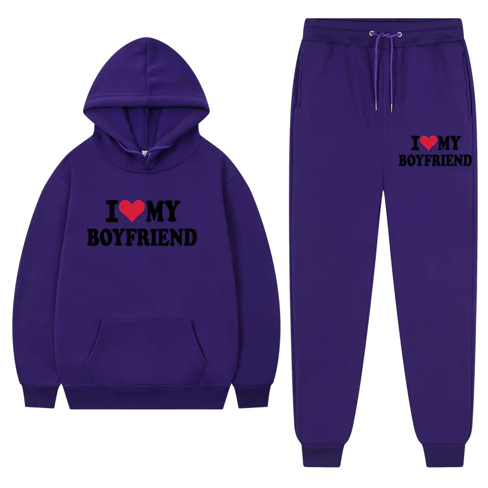 "I Love My Boyfriend Casual Hoodie and Pants Set 2023"