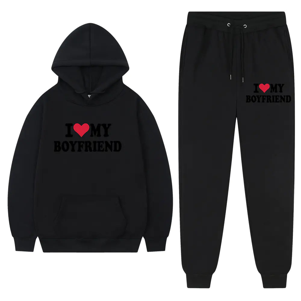 "I Love My Boyfriend Casual Hoodie and Pants Set 2023"