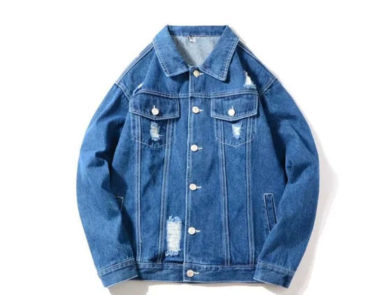 Men's Loose Fit Patchwork Denim Jacket and Hoodie