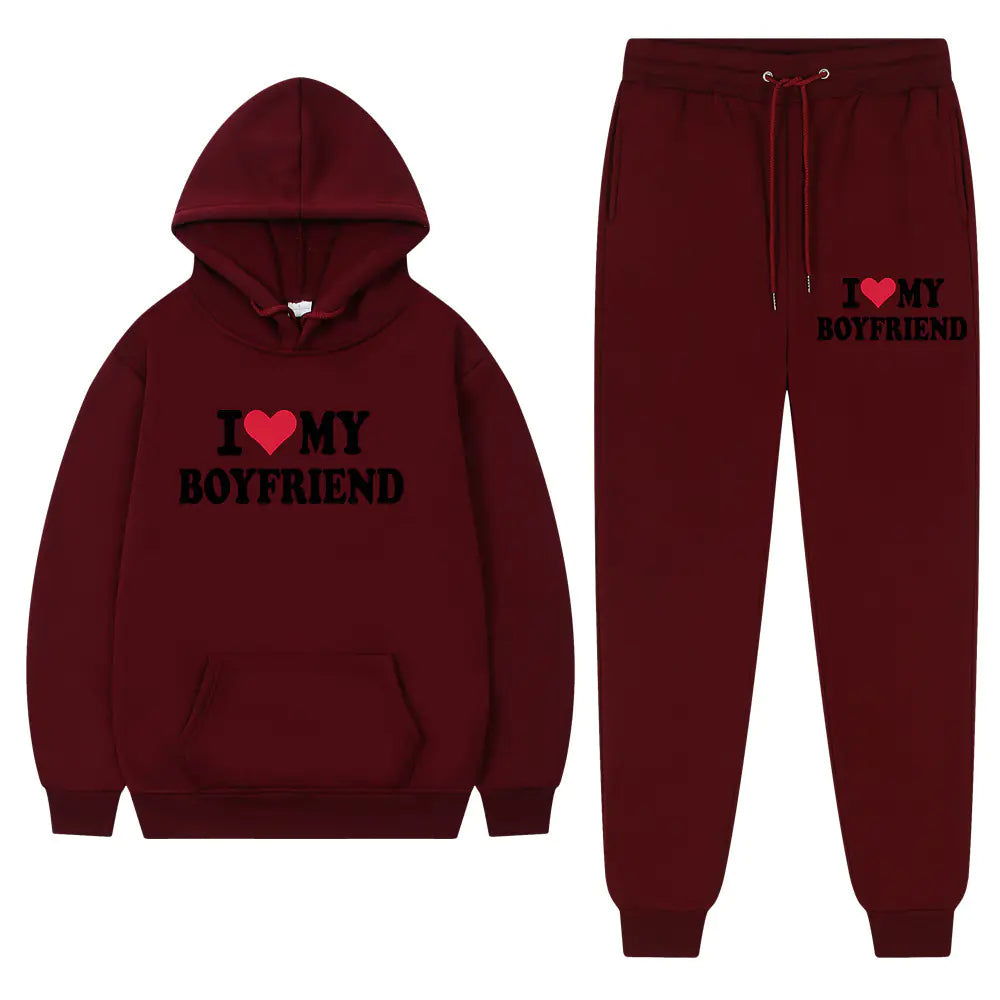 "I Love My Boyfriend Casual Hoodie and Pants Set 2023"