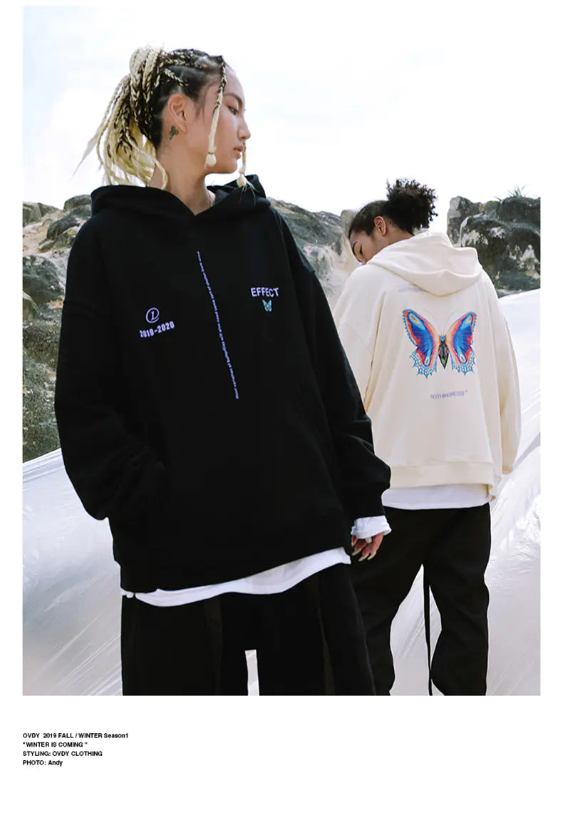 Butterfly Print Couple Hoodie with Drawstring