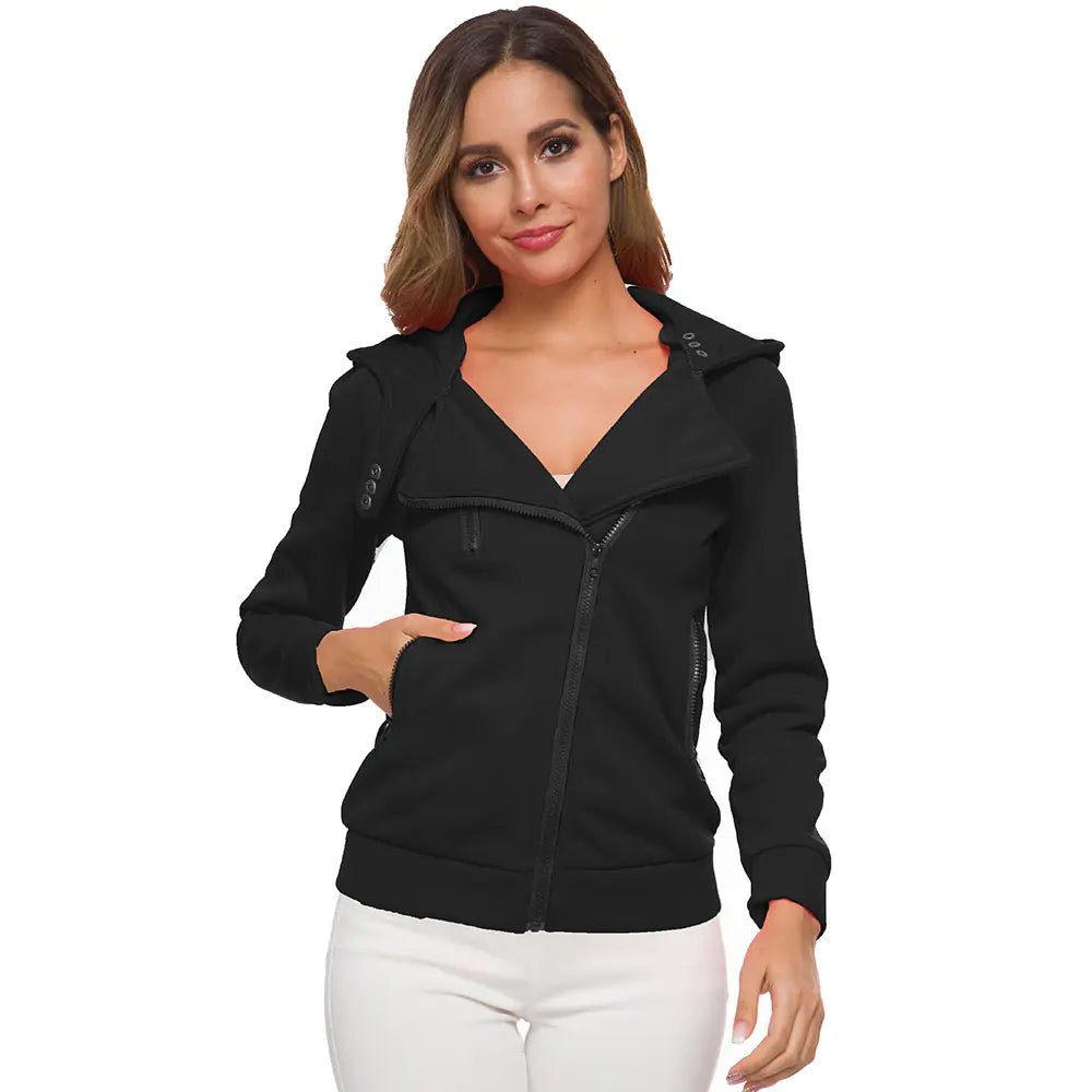 Fleece Hoodie with Asymmetric Zipper Jacket