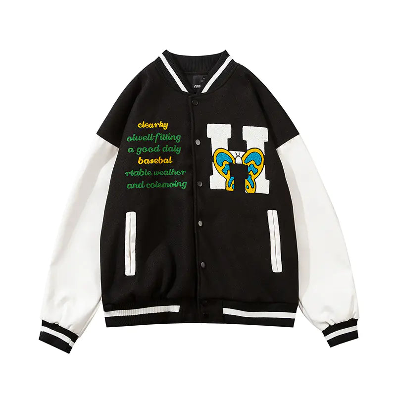 Embroidered Color Matching Couple Baseball Jacket