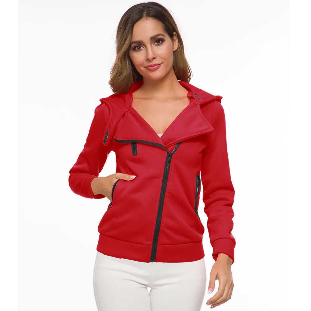 Fleece Hoodie with Asymmetric Zipper Jacket