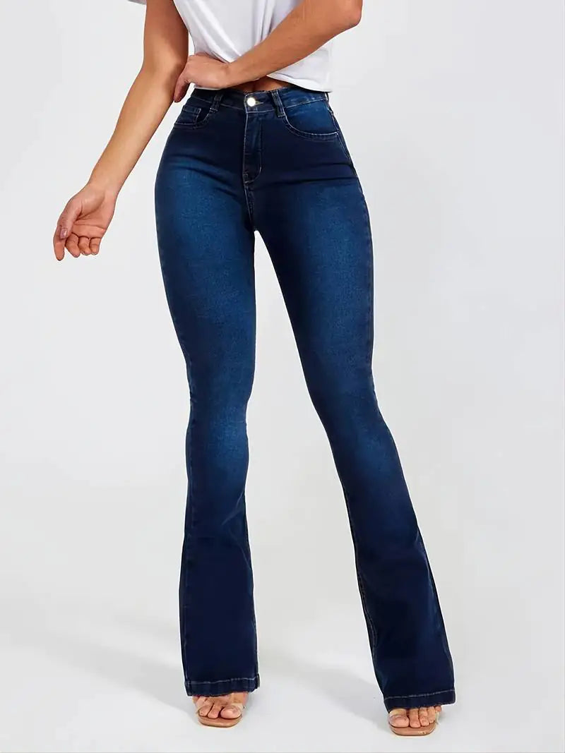 High-Rise Skinny Bell Bottoms Dark Wash Jean Pants