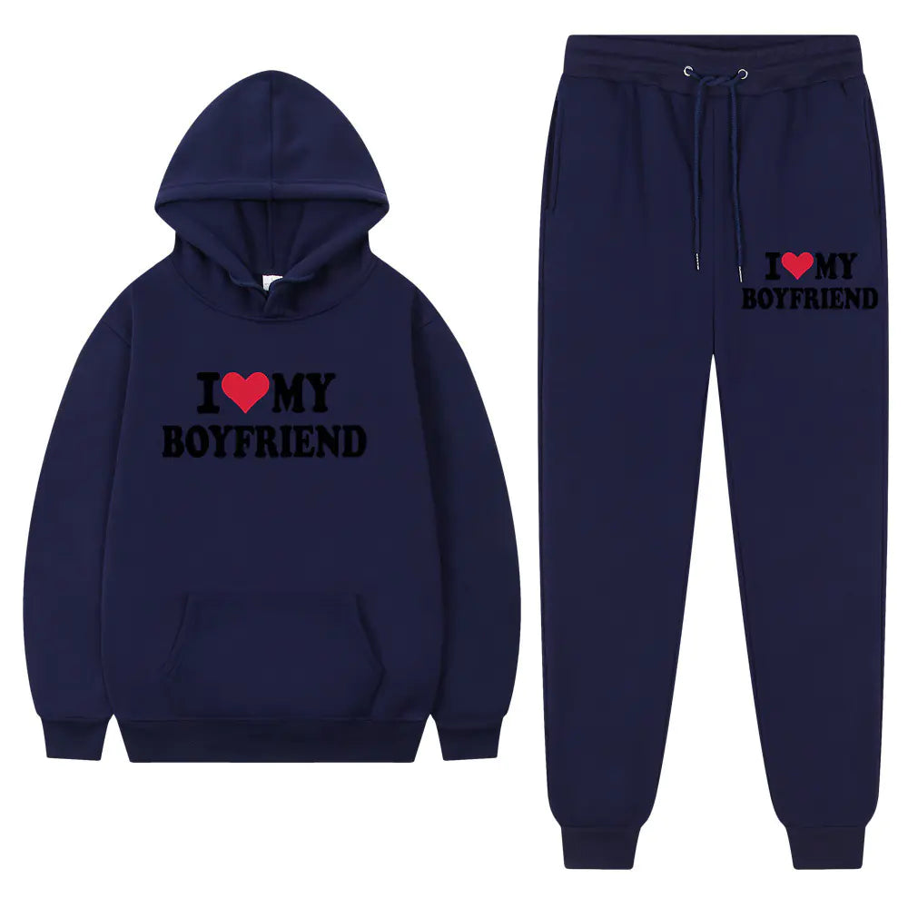 "I Love My Boyfriend Casual Hoodie and Pants Set 2023"