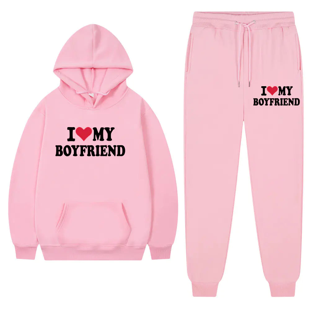 "I Love My Boyfriend Casual Hoodie and Pants Set 2023"