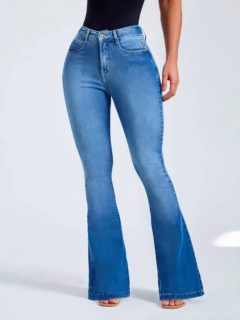 High-Rise Skinny Bell Bottoms Dark Wash Jean Pants