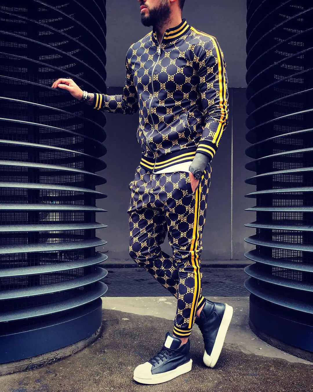 Men's Casual 3D Printed Fitness Hoodie and Tracksuit Set