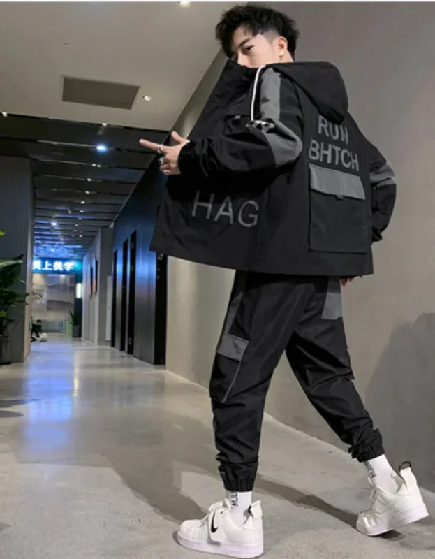 Men's 2-Piece Tracksuit Set - Hooded T-Shirt & Pants