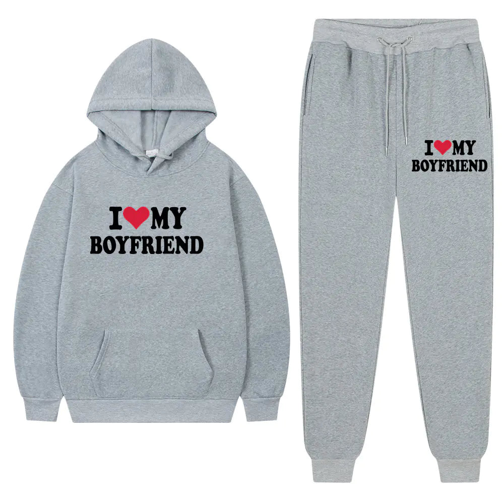 "I Love My Boyfriend Casual Hoodie and Pants Set 2023"