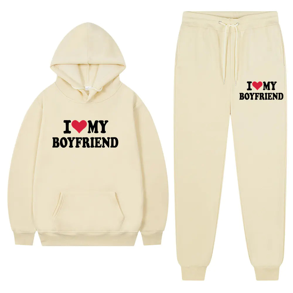 "I Love My Boyfriend Casual Hoodie and Pants Set 2023"