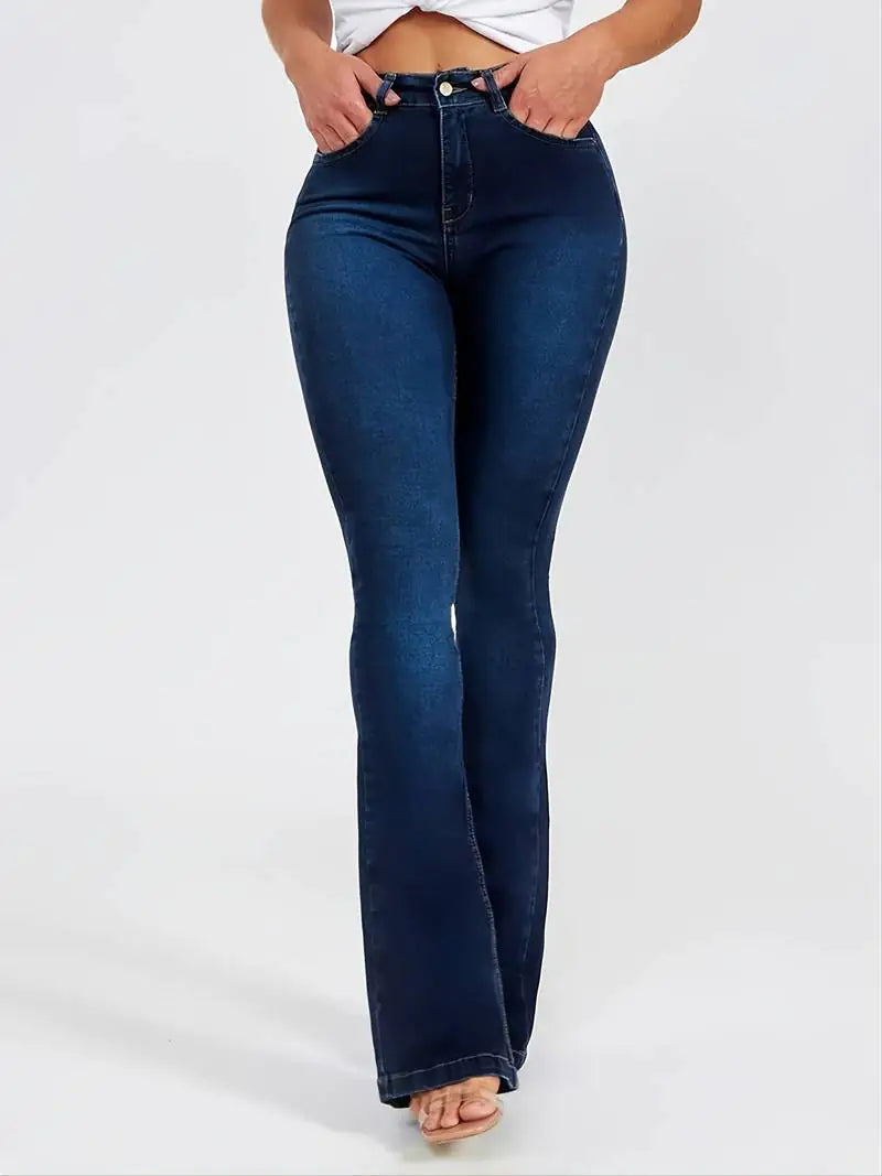 High-Rise Skinny Bell Bottoms Dark Wash Jean Pants
