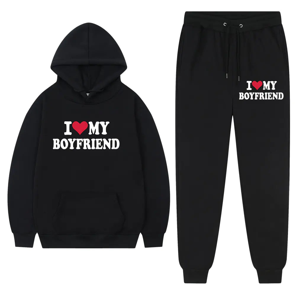 "I Love My Boyfriend Casual Hoodie and Pants Set 2023"