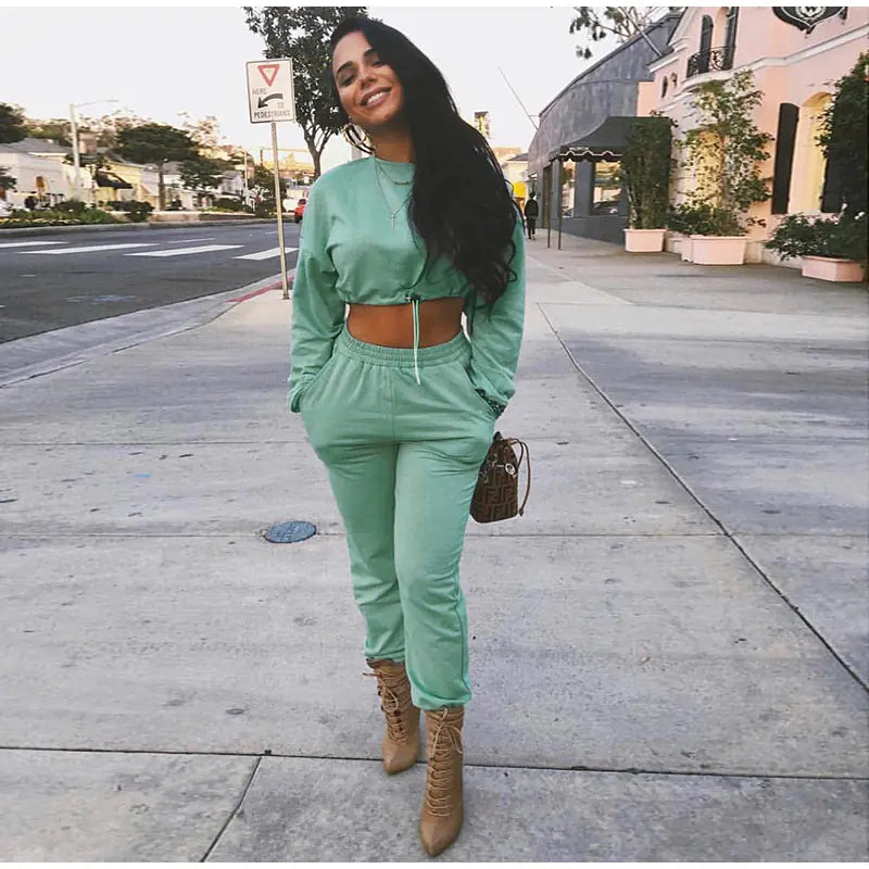Long Sleeve Crop Hoodie and Pants Set