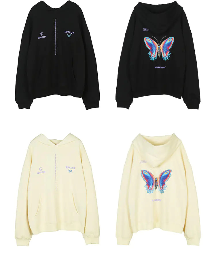 Butterfly Print Couple Hoodie with Drawstring