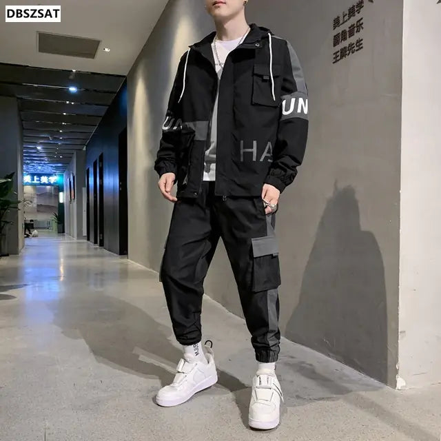 Men's 2-Piece Tracksuit Set - Hooded T-Shirt & Pants