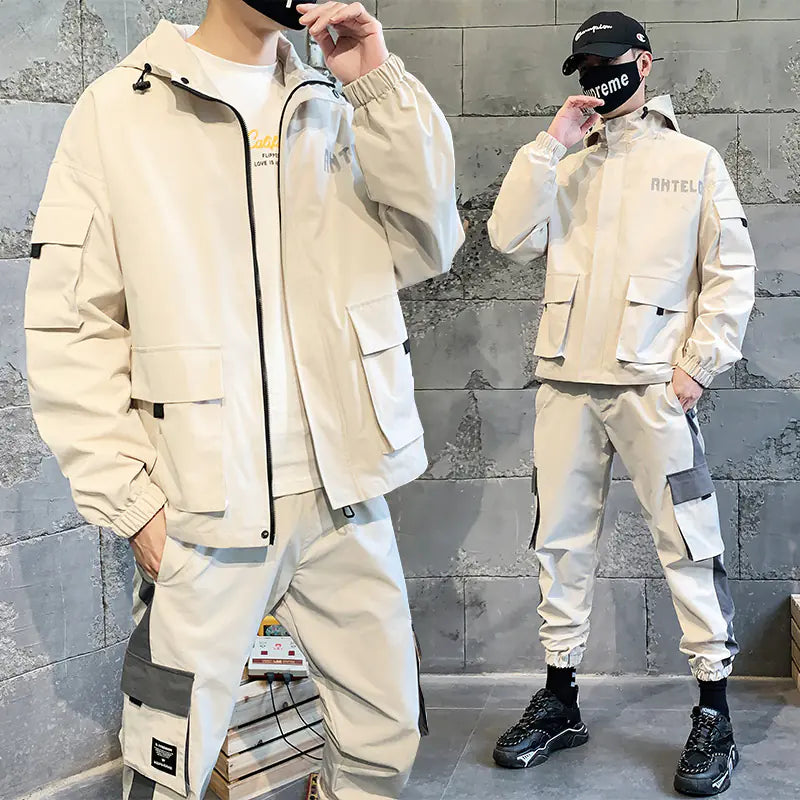 Autumn Men's Tracksuit Set with Pockets and Zipper