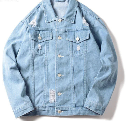 Men's Loose Fit Patchwork Denim Jacket and Hoodie