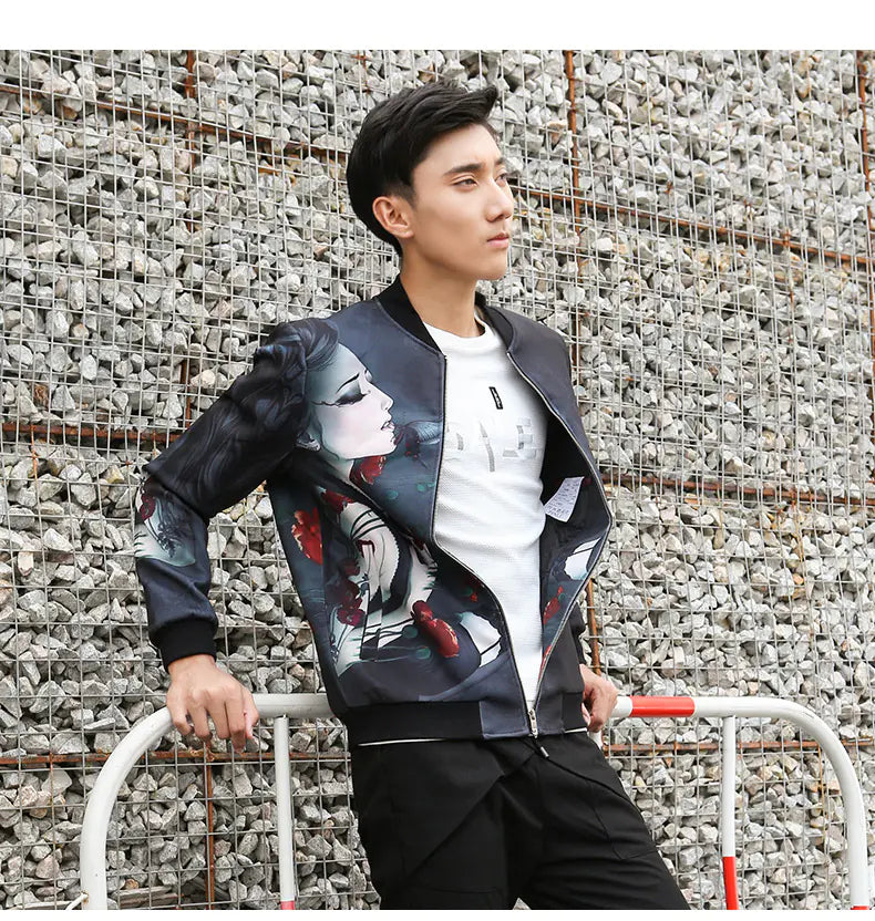 Men's Digital Print Baseball Jacket and Hoodie Outerwear