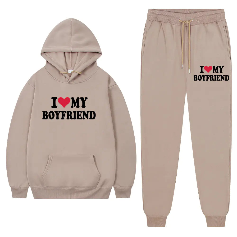 "I Love My Boyfriend Casual Hoodie and Pants Set 2023"
