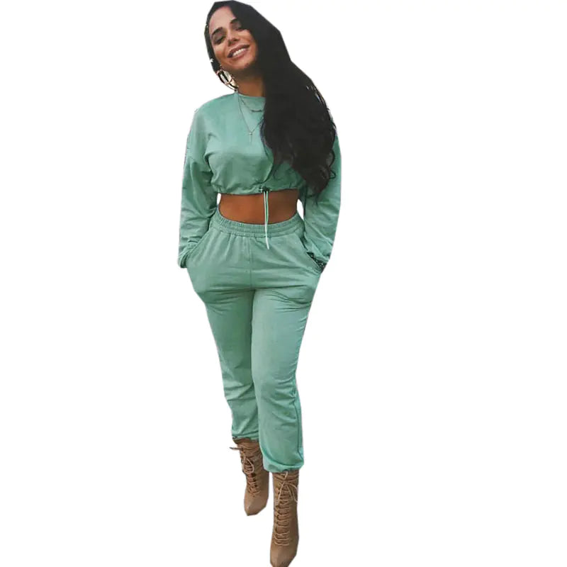 Long Sleeve Crop Hoodie and Pants Set