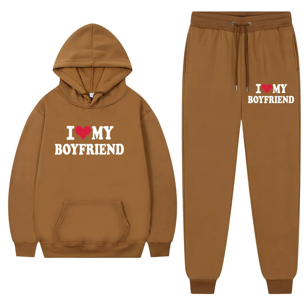 "I Love My Boyfriend Casual Hoodie and Pants Set 2023"