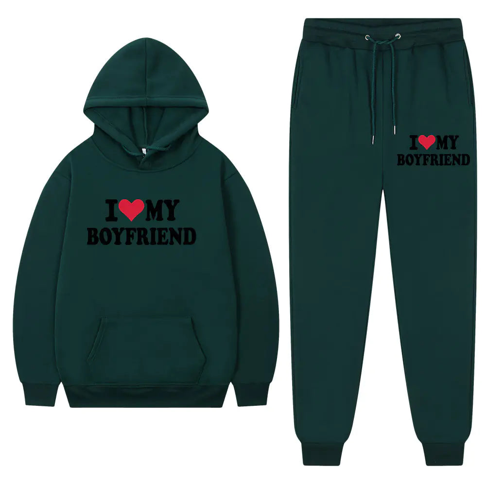 "I Love My Boyfriend Casual Hoodie and Pants Set 2023"
